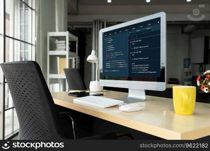 Software development programming on computer screen for modish application and program coding. Software development programming on computer screen for modish application