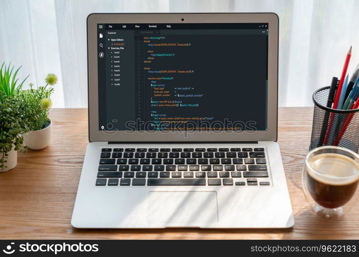 Software development programming on computer screen for modish application and program coding. Software development programming on computer screen for modish application