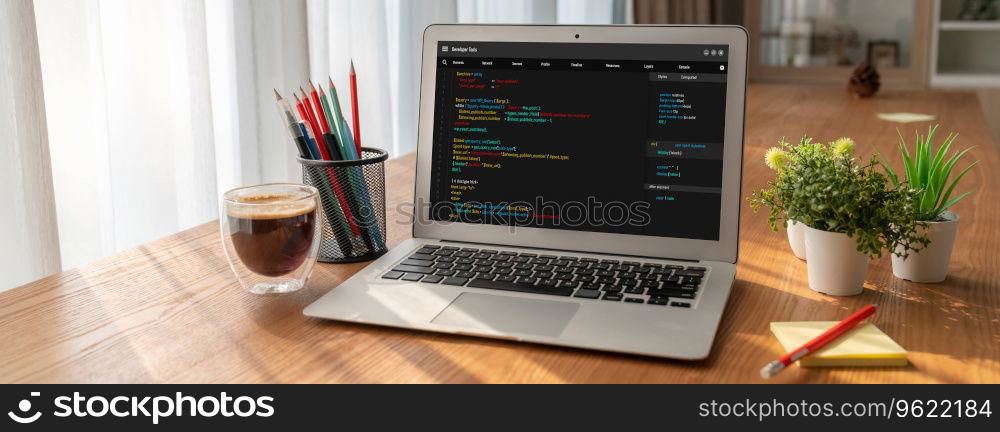 Software development programming on computer screen for modish application and program coding. Software development programming on computer screen for modish application