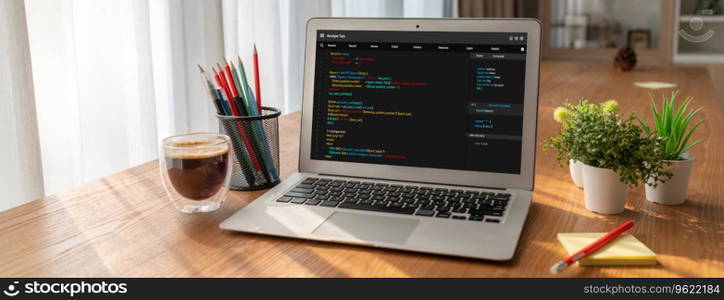 Software development programming on computer screen for modish application and program coding. Software development programming on computer screen for modish application