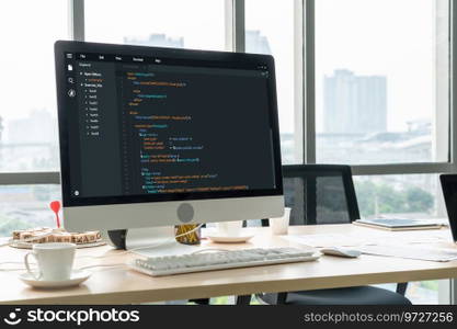 Software development programming on computer screen for modish application and program coding. Software development programming on computer screen for modish application