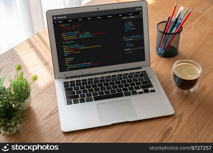 Software development programming on computer screen for modish application and program coding. Software development programming on computer screen for modish application