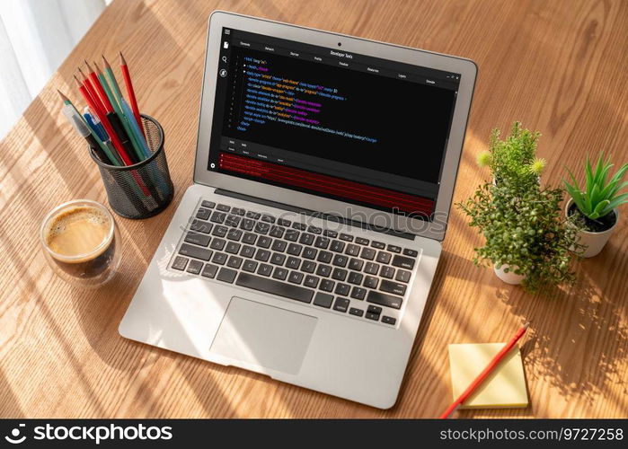 Software development programming on computer screen for modish application and program coding. Software development programming on computer screen for modish application