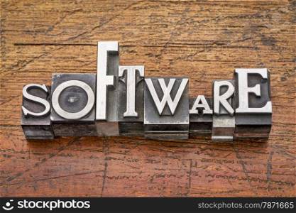 software word in mixed vintage metal type printing blocks over grunge wood