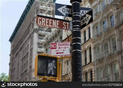 Soho Greene St sign in redlight Manhattan New York City NYC USA