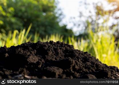Soil and black husks to prepare for planting