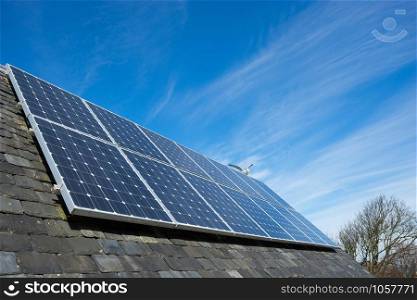 solar cell panel on house&rsquo;s roof, green energy