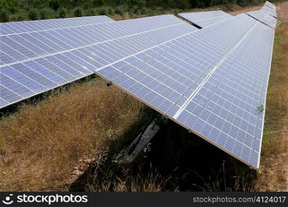 Solar cell panels in a row on Mediterranean electric plant