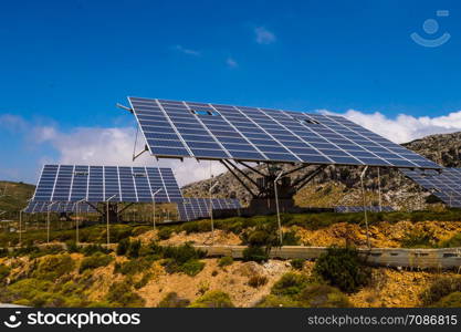 Solar farm in the mountains of Crete island in Greece