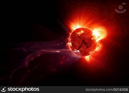 solar flare, with view of the sun&rsquo;s corona and prominences visible, taken from space, created with generative ai. solar flare, with view of the sun&rsquo;s corona and prominences visible, taken from space
