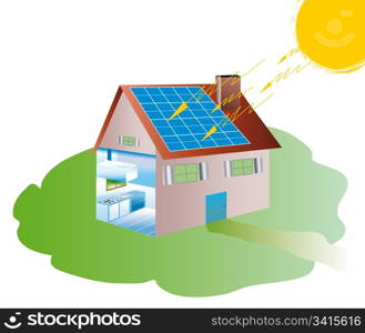 solar house equipped with photovoltaic panels. maison avec panneaux solaire