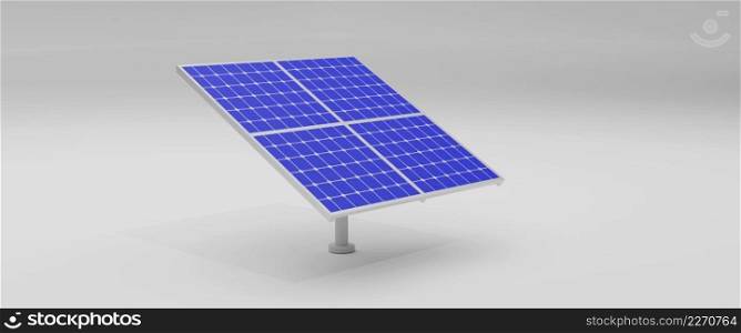 Solar panel concept 3d illustration isolated on background. Concept of renewable energy. Ecological, clean energy. Eco, green energy