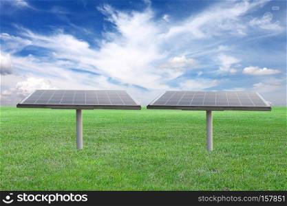 solar panel in outdoor on green lawn,concept of alternative energy.