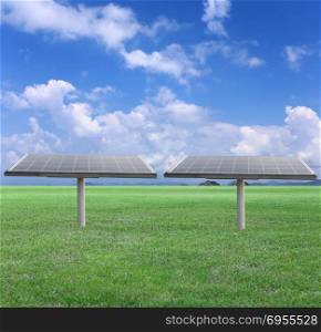 solar panel in outdoor on green lawn,concept of alternative energy.