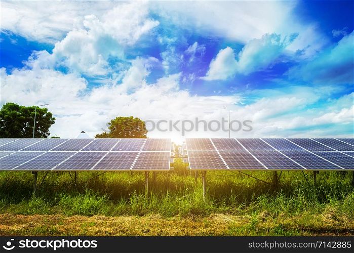 Solar panel on blue sky background, Alternative energy concept.