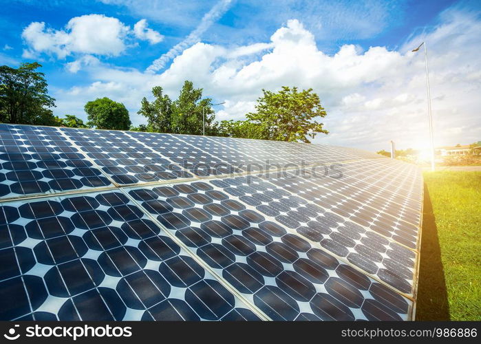 Solar panel on blue sky background, Alternative energy concept,Clean energy,Green energy.