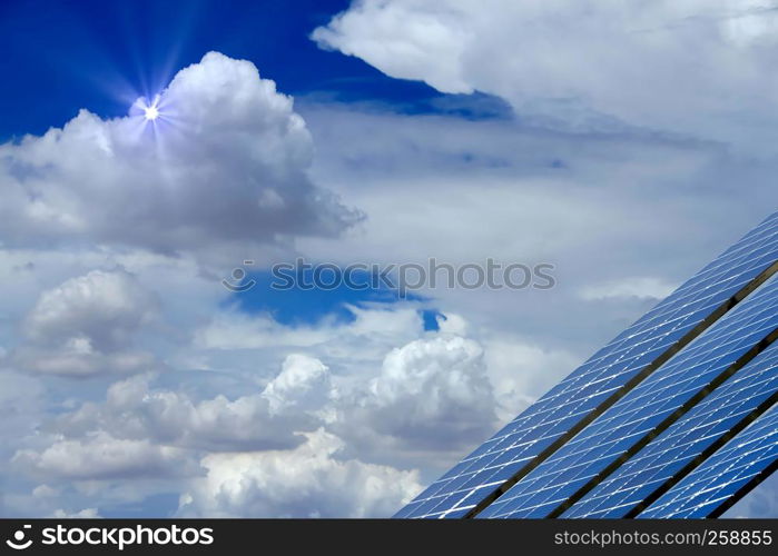 Solar panels in beautiful sky