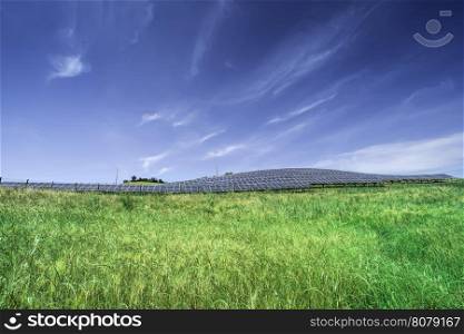 Solar panels in rural. Blue sky