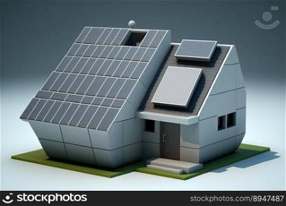 Solar panels on an idilic 3D house. Natural resource of energy. Generative AI