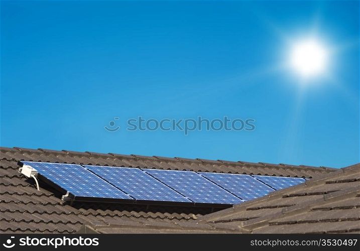 Solar panels on the roof of modern house
