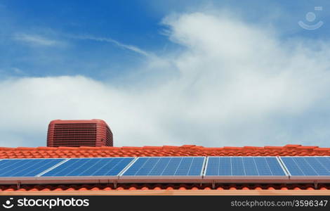 Solar panels on the roof of modern house