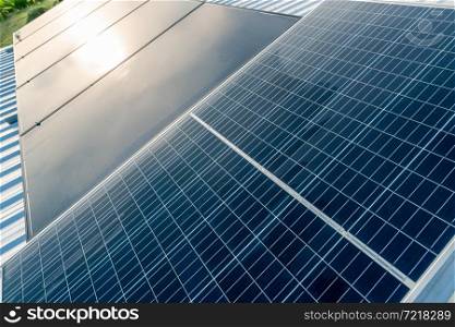 Solar panels or photovoltaic module. Solar power for green energy. Sustainable resources. Renewable energy. Clean technology. Solar cell panels use sun light as a source to generate electricity.