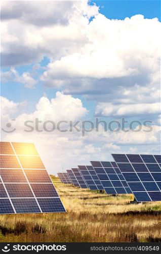 Solar Power Plants. solar panels on the sky background. alternative energy