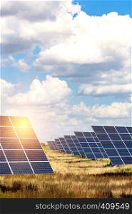 Solar Power Plants. solar panels on the sky background. alternative energy