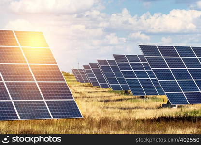 Solar Power Plants. solar panels on the sky background. alternative energy