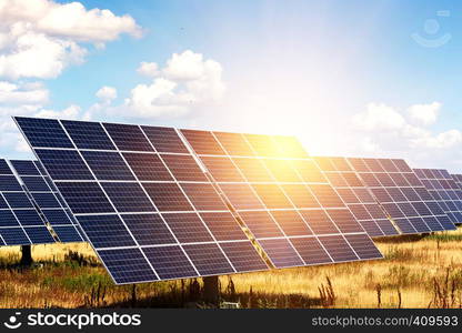 Solar Power Plants. solar panels on the sky background. alternative energy