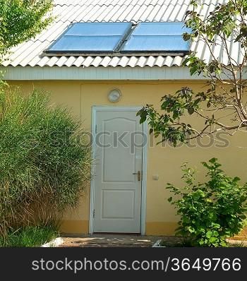 Solar water heating system on the house roof. Gelio panels.