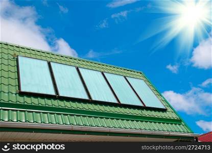 Solar water heating system on the roof.