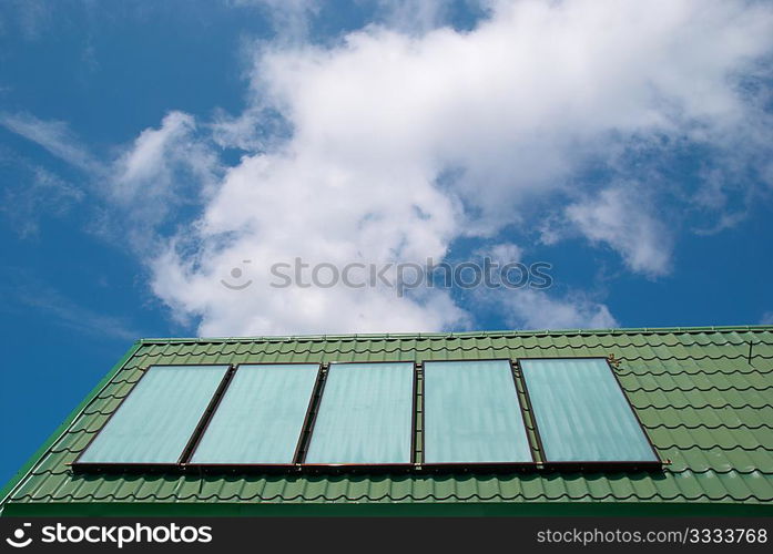 Solar water heating system on the roof.