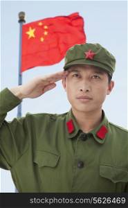 Soldier Saluting China&rsquo;s Flag