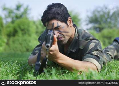 Soldier targeting with rifle