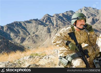 Soldier Using Field Phone
