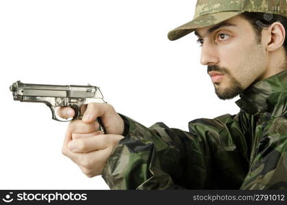 Soldier with gun isolated on white