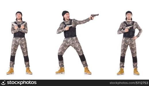 Soldier with gun isolated on white