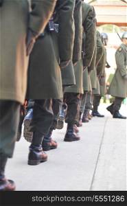 soldiers boot in row at dolmabahche guard army military service