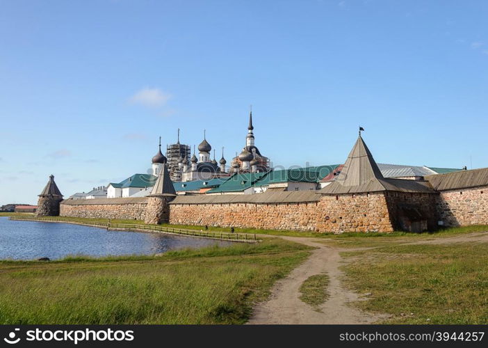 Solovetsky Monastery, general view from the Holy Lake. UNESCO World Heritage Site.