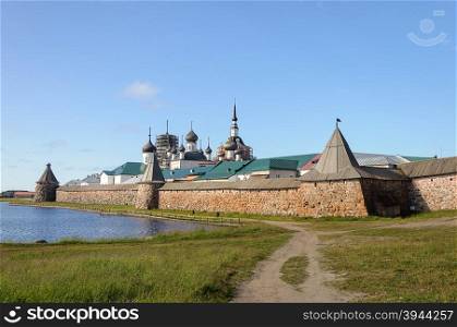 Solovetsky Monastery, general view from the Holy Lake. UNESCO World Heritage Site.