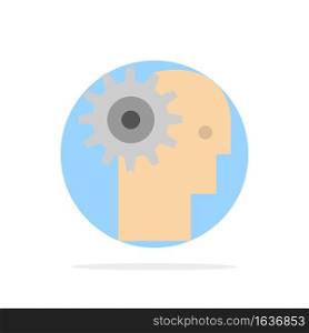 Solution, Brain, Gear, Man, Mechanism, Personal, Working Abstract Circle Background Flat color Icon