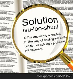 Solution Definition Magnifier Showing Achievement Vision And Success. Solution Definition Magnifier Shows Achievement Vision And Success