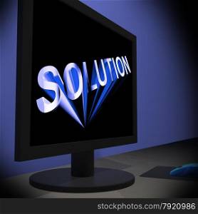 Solution On Monitor Showing Successful Strategies Or Ideas Development