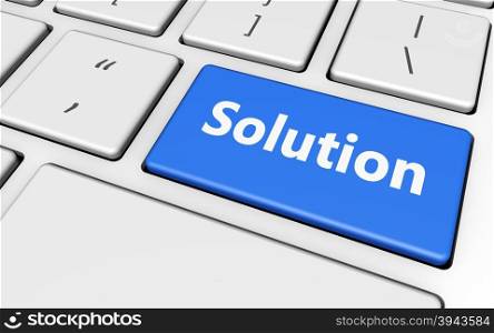 Solution sign and letters on a blue computer keyboard for blog and web business concept 3d illustration.