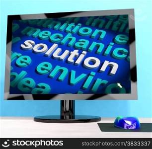 Solution Word On Computer Showing Success And Achievement. Solution Word On Computer Shows Success And Acheivement