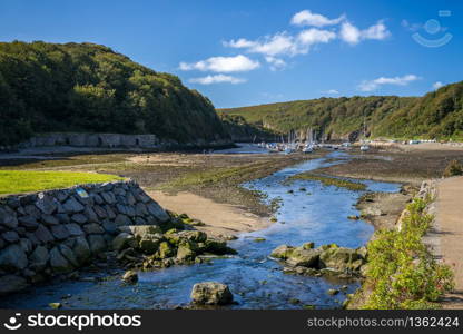 SOLVA, PEMBROKESHIRE/UK - SEPTEMBER 13 : Yachts on the mud at Solva in Pembrokeshire on September 13, 2019