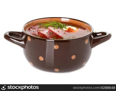 Solyanka, Russian soup and sour cream isolated