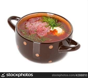 Solyanka, Russian soup and sour cream isolated