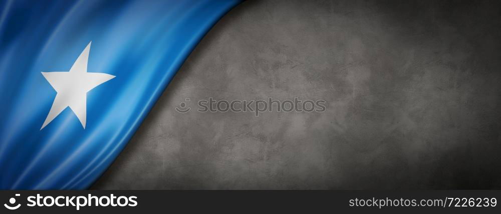 Somalia flag on concrete wall. Horizontal panoramic banner. 3D illustration. Somalian flag on concrete wall banner